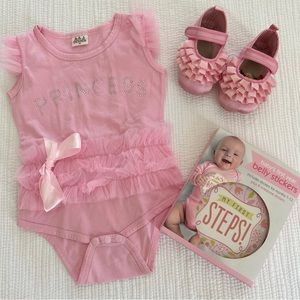 Princess pink tutu outfit ballet slippers & Mile marker stickers